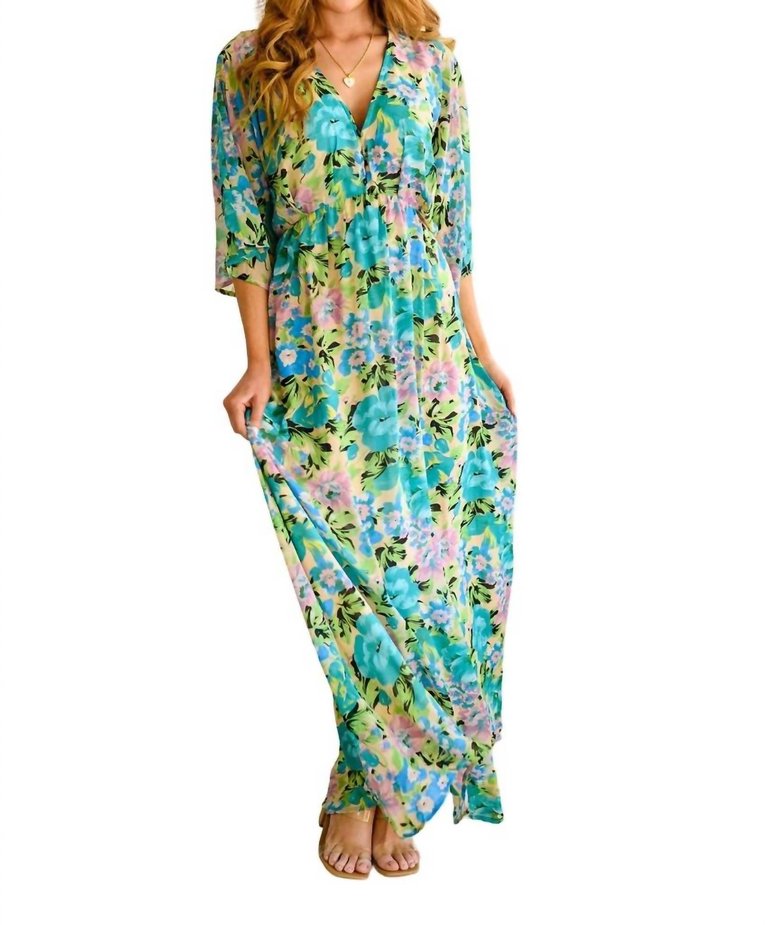 Donna Floral Maxi Dress In Teal - Teal