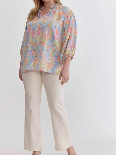 entro Entro Ruffle V-Neck Lightweight Top In Pink Multi product