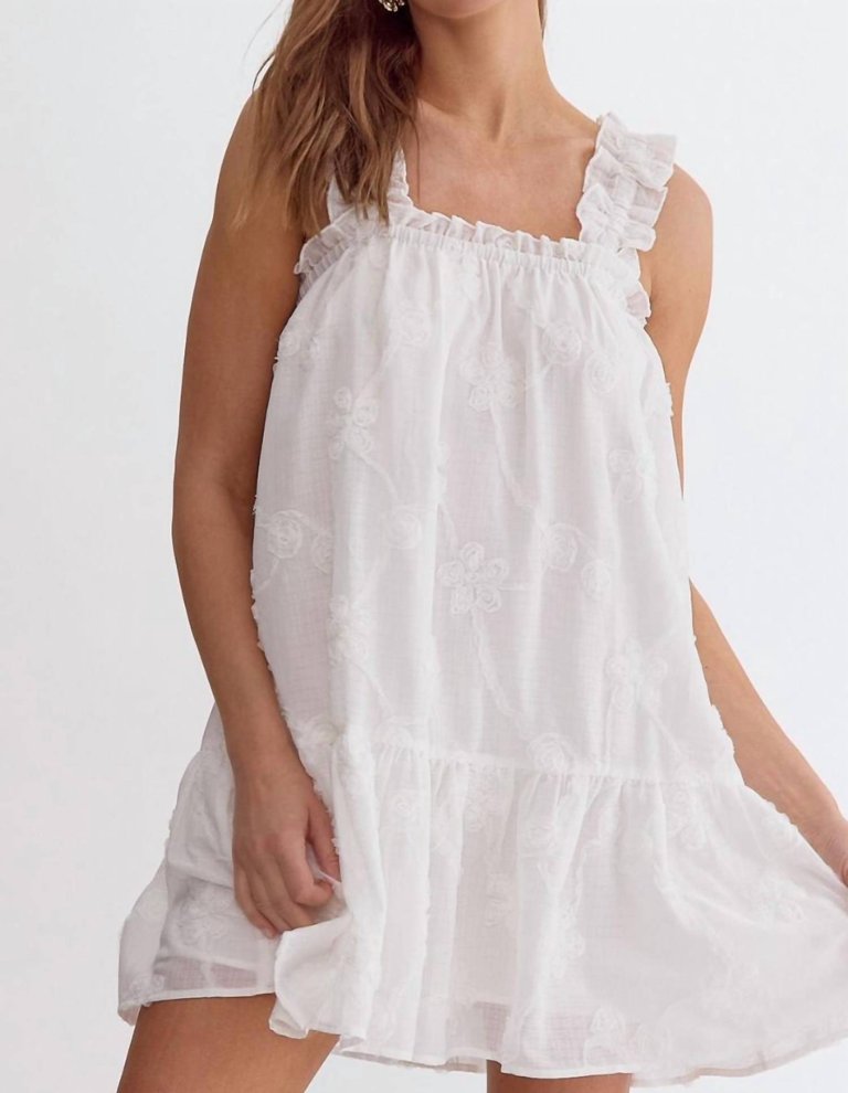 Floral Applique Mini Dress In Off White - Off White