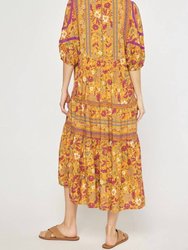 Floral Lace Trim Midi Dress