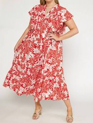 Floral Maxi Dress - Plus - Red