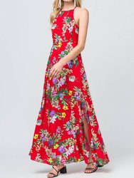 Floral Print Maxi Dress - Red