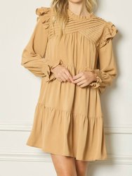 Jess Tiered Long Sleeve Dress - Camel