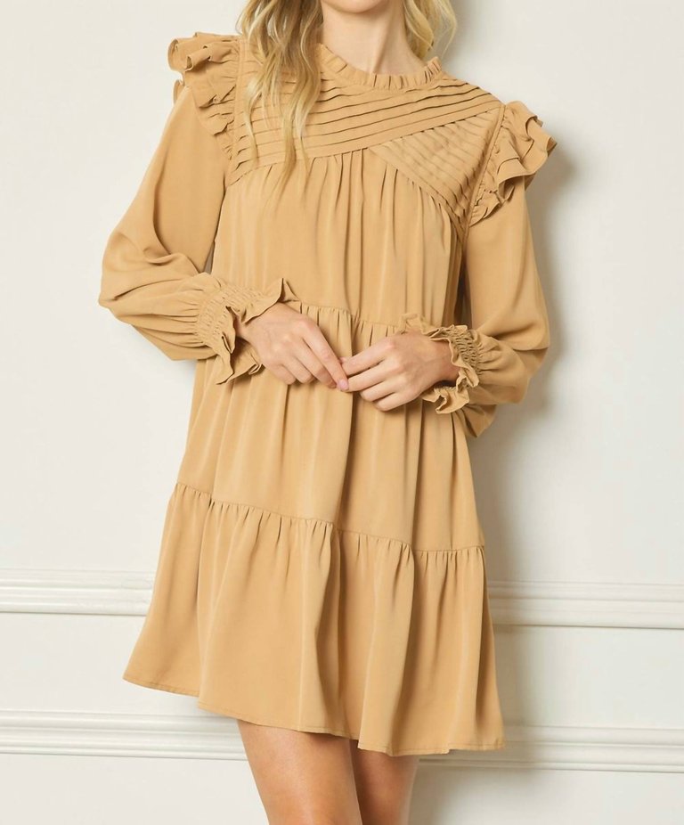 Jess Tiered Long Sleeve Dress - Camel