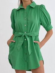 Josie Button Down Mini Dress - Spring Green