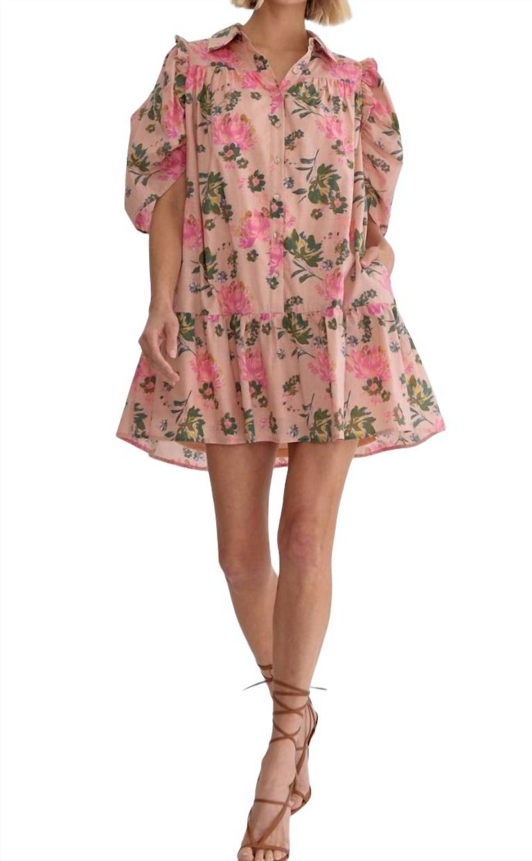 Kylie Floral Mini Dress In Peach - Peach