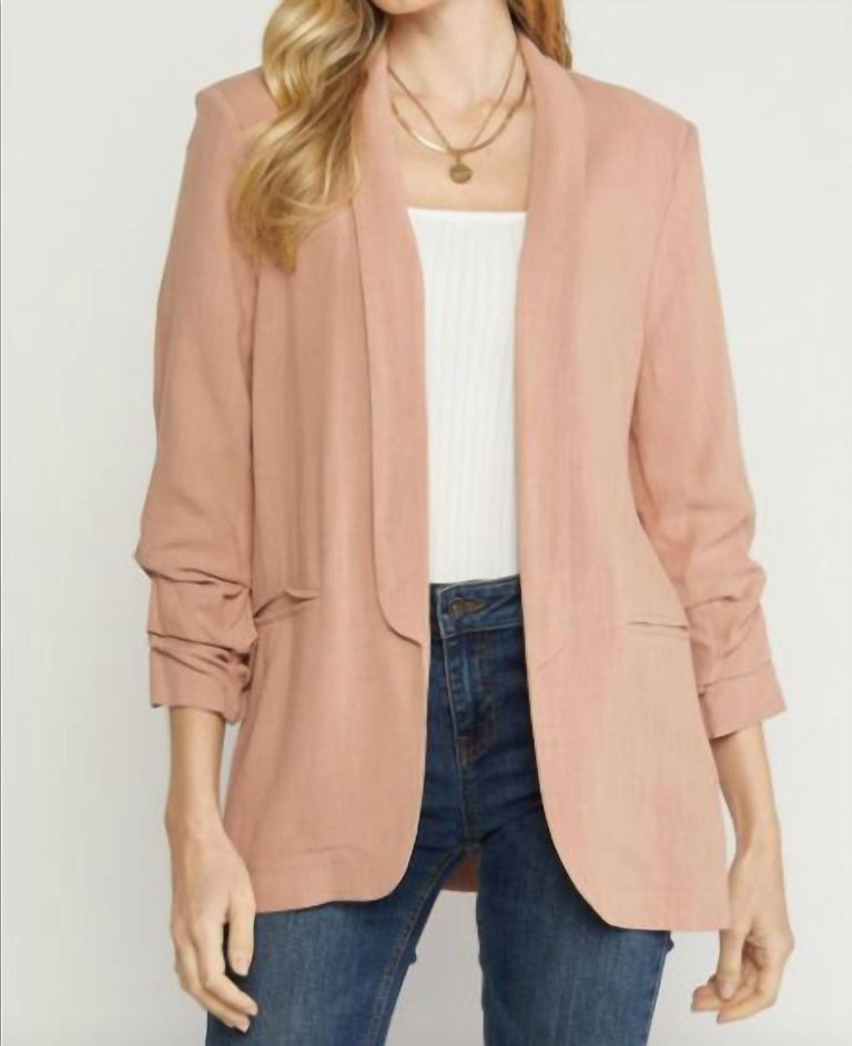 Linen Blazer In Blush - Blush