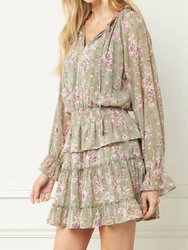 Mini Floral Print Dress - Olive
