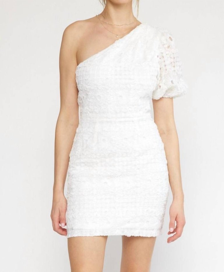 One Shoulder Embellished Dress - White