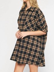 Oversized Flannel Dress - Black And Brown
