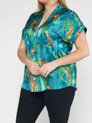 Permanent Rolled Cuffs V-Neck Top