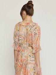 Print Dress With Ruffle Detail And Smocked Waist
