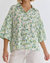 Printed Puff Sleeve Button Up Top - Green