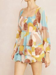 Printed Square Neck Tiered Romper