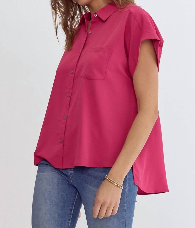 Rachel Button Down Top In Hot Pink