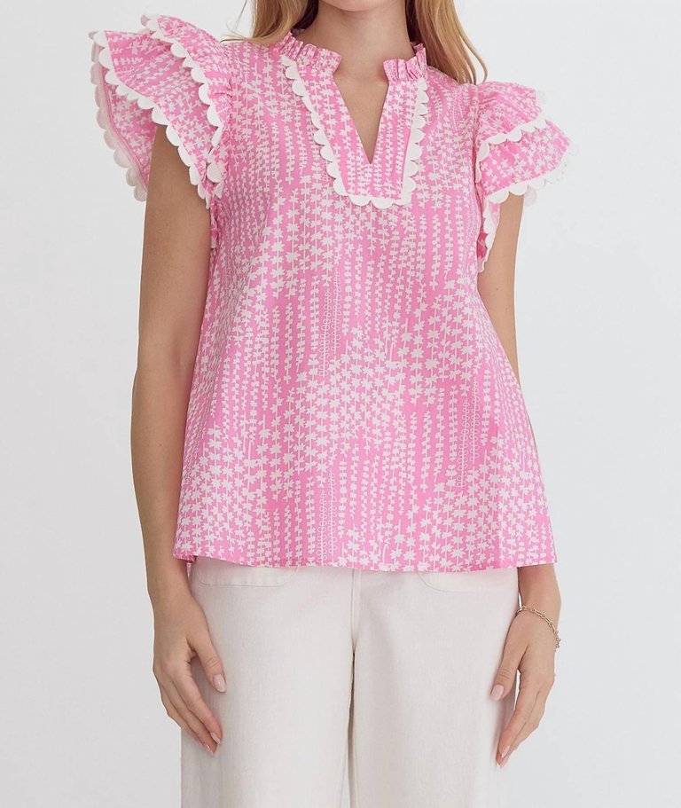 Ric Rac Floral Top In Pink - Pink