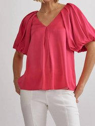 Satin Bubble Sleeve Top - Hot Pink