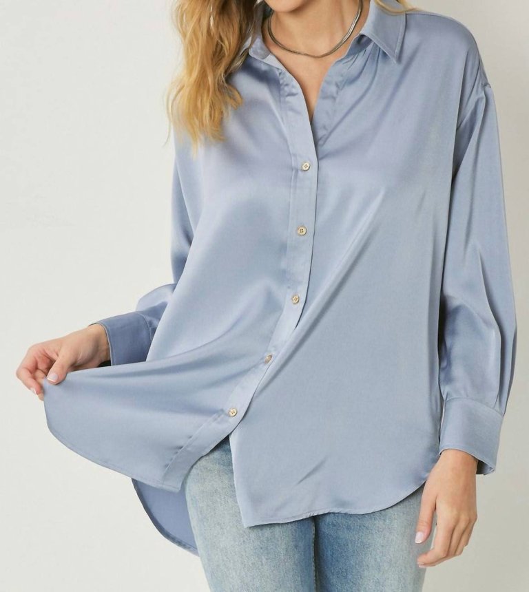 Satin Button Up Collared Top - Chambray