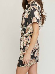 Satin Paisley Short Faux Wrap Dress