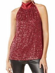 Sequin Front And Large Bow Top - Ruby