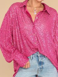 Sequin Long Sleeve Button Down Top