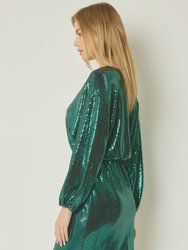 Shiny Metallic Long Sleeve Mini Dress