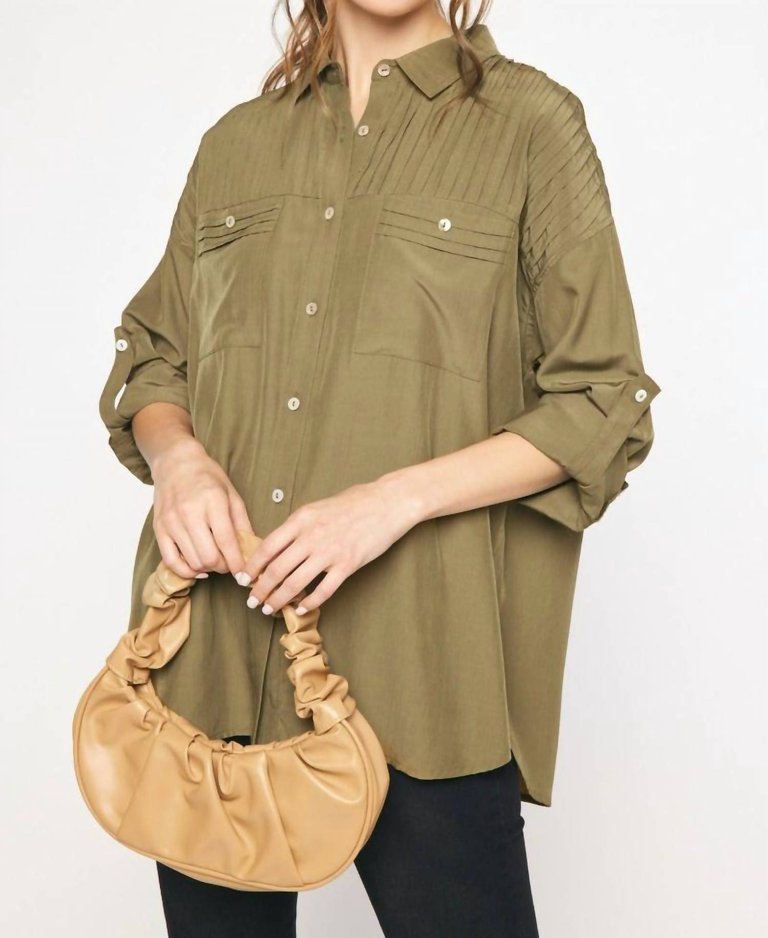 Solid Pintuck Blouse - Olive