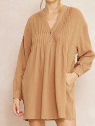 Solid Textured Long Sleeve Dress