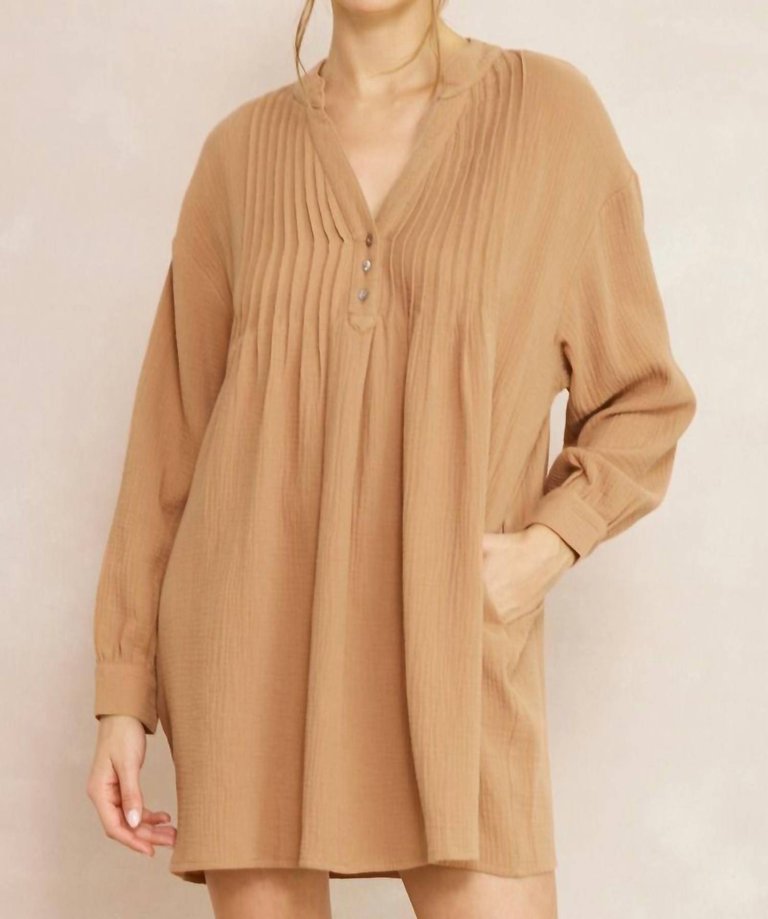 Solid Textured Long Sleeve Dress