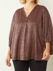 Speckled Bubble Sleeve Top - Plus - Brown & Gold