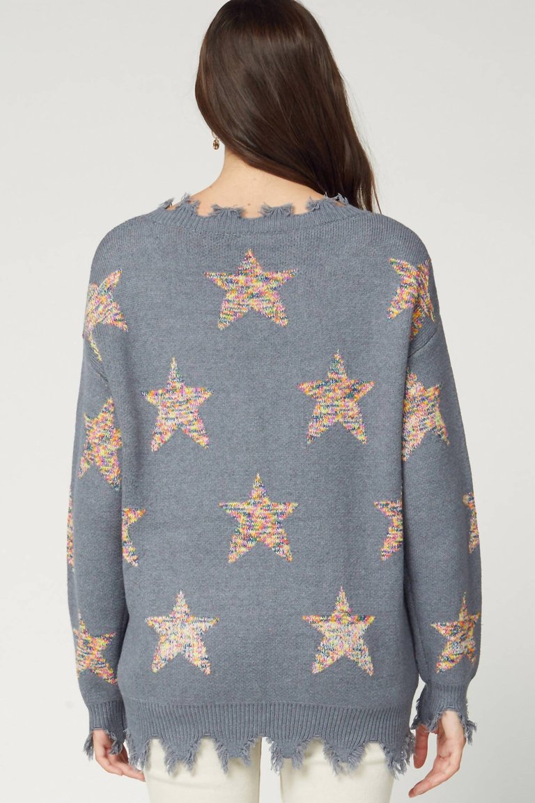 Star Print Distressed Sweater