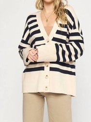 Striped Cardigan - Natural & Navy