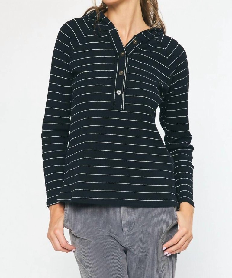 Striped Hooded Sweatshirts - Black
