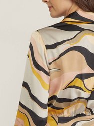 Swirl Print V-Neck Wrap Style Mini Dress