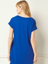 Tee Shirt Dress With Rolled Sleeves And Pockets