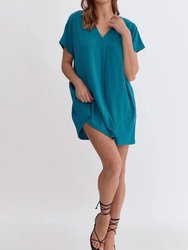 Textured Terry Mini Dress - Ocean Blue