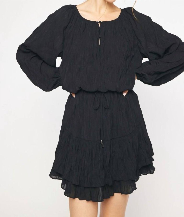 Textured Tie Waist Dress - Black