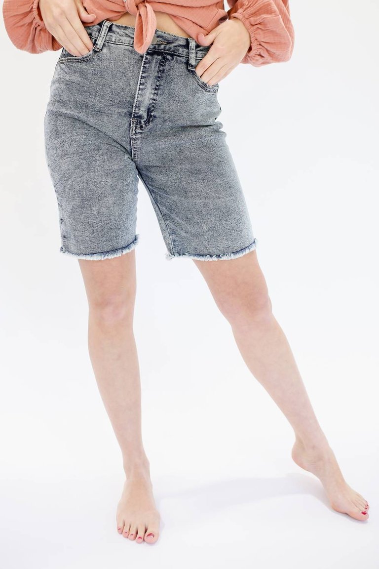 The Becca High Waist Denim Shorts In Medium Wash - Medium Wash