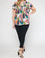 V-Neck Ruffle Sleeve Top - Green Orange Print