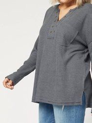 V-Neck With Grommets Top In Charcoal