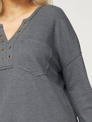 V-Neck With Grommets Top In Charcoal