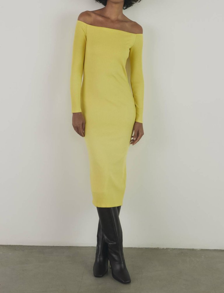 A Coste Off Shoulder Long Sleeves Dress - Yellow