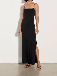 Italian Viscose Strappy Side Slit Maxi Dress - Black