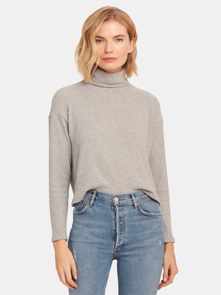 Knit Long Sleeve Crop Turtleneck Sweater - Heather Grey
