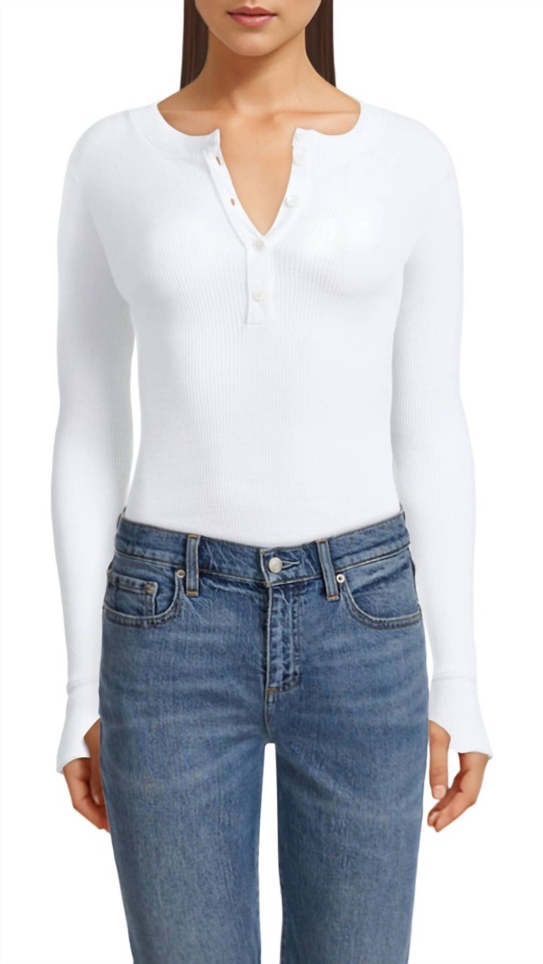 Laundered Thermal Henley Top - White