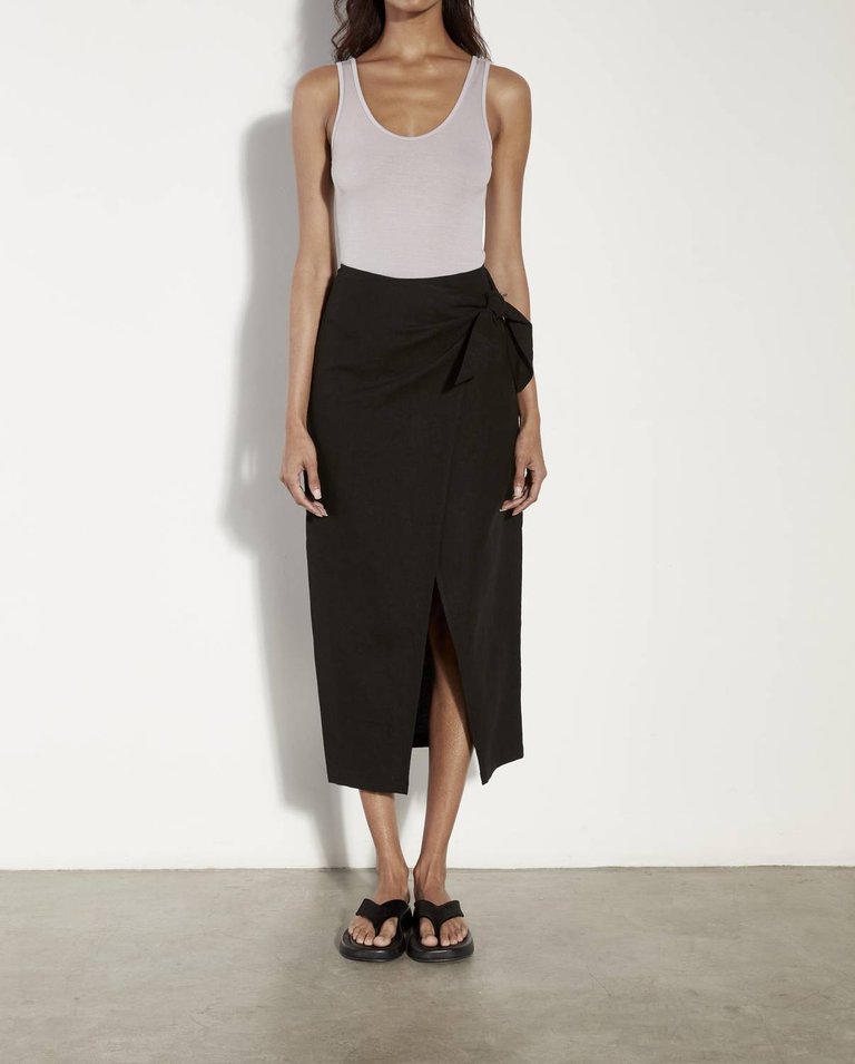 Linen Wrap Skirt - Black