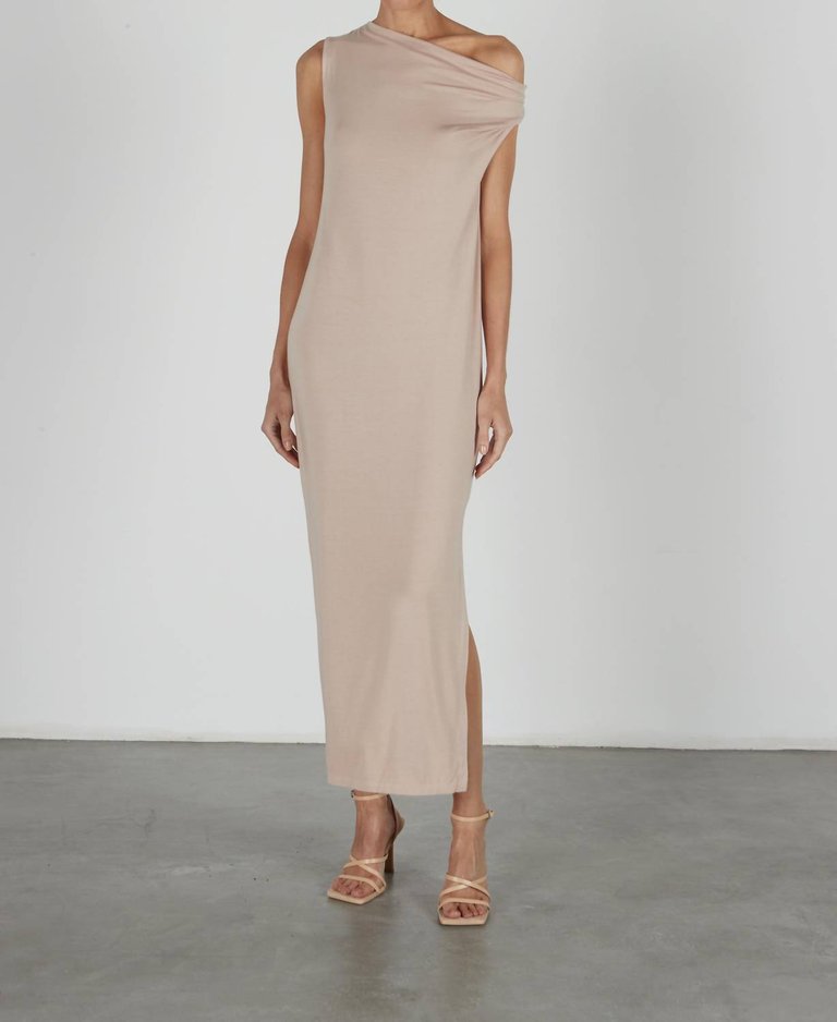 Luxe Knit Exposed Shoulder Dress - Dk Nude