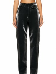 Satin Finish Vegan Leather Straight Leg Pant - Black