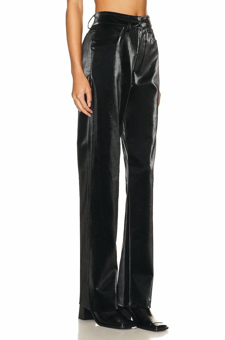 Satin Finish Vegan Leather Straight Leg Pant