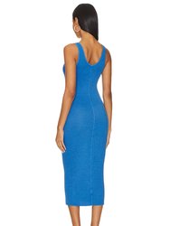 Silk Rib Tank Midi Dress In Pool Blue